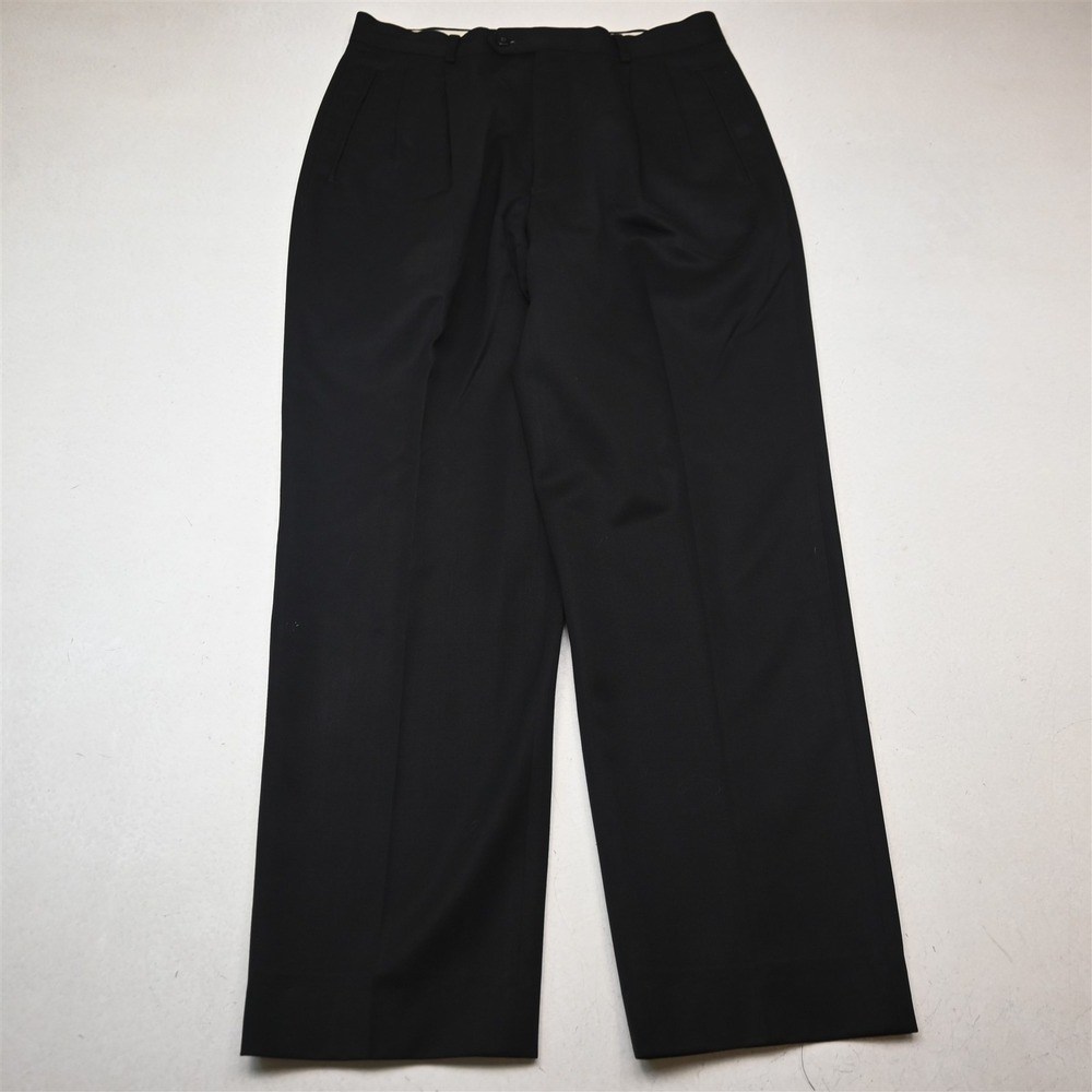 Vtg Y2K 2000s 32x30 Black 100% Wool High Waist Pleated Baggy Dress Mens Pants